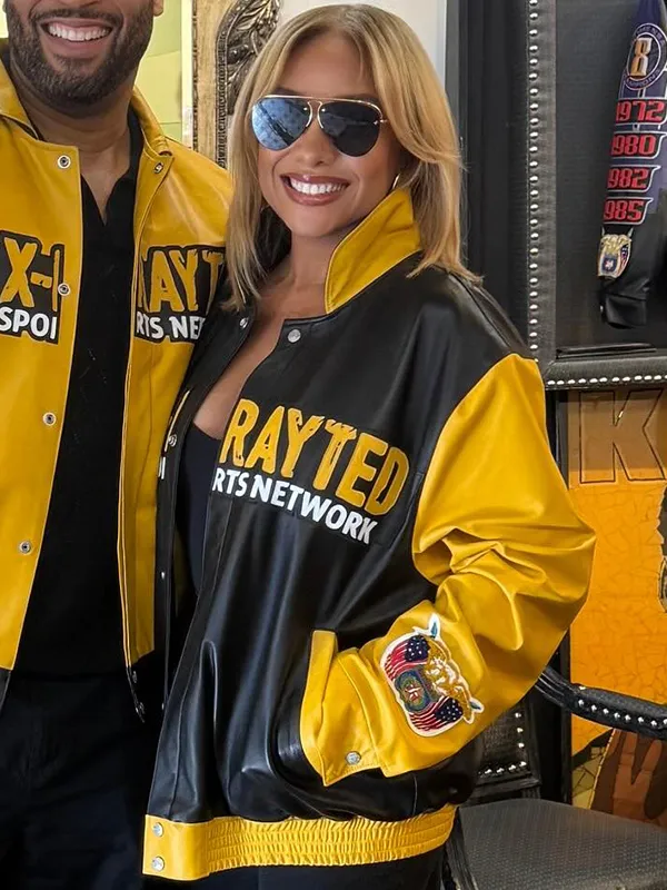 X-RAYTED Sports Network 2025 XSN Sheléa Melody Jeff Hamilton Unisex Black and Yellow Leather Jacket