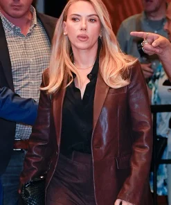 CBS Mornings 2025 Scarlett Johansson Brown Leather Blazer Jacket For Women