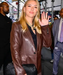 CBS Mornings Scarlett Johansson Leather Blazer