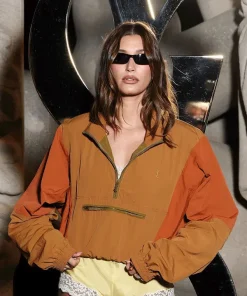 Hailey Bieber Paris 2025 Orange Anorak Windbreaker Jacket