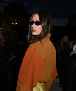 Hailey Bieber Paris Fashion Week 2025 Orange Jacket For Women