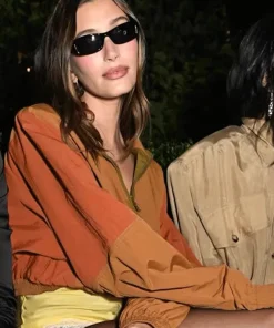 Hailey Bieber Paris Fashion Week 2025 Orange Windbreaker Jacket For Women