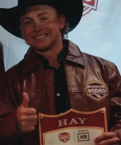Logan Hay 2025 Canadian Finals Rodeo 51th Unisex Brown Contestant Leather Jacket