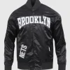 NBA 2025 Brooklyn Nets Crest Emblem Black Satin Jacket