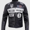 NBA 2025 Brooklyn Nets Leather Moto Jacket