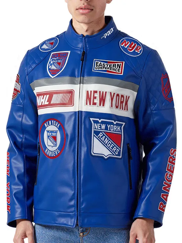 NHL 2025 New York Rangers Blue Moto Jacket