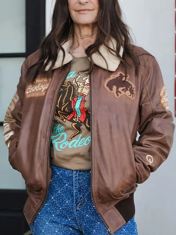 National Finals Rodeo Las Vegas Brown Leather Bomber Jacket