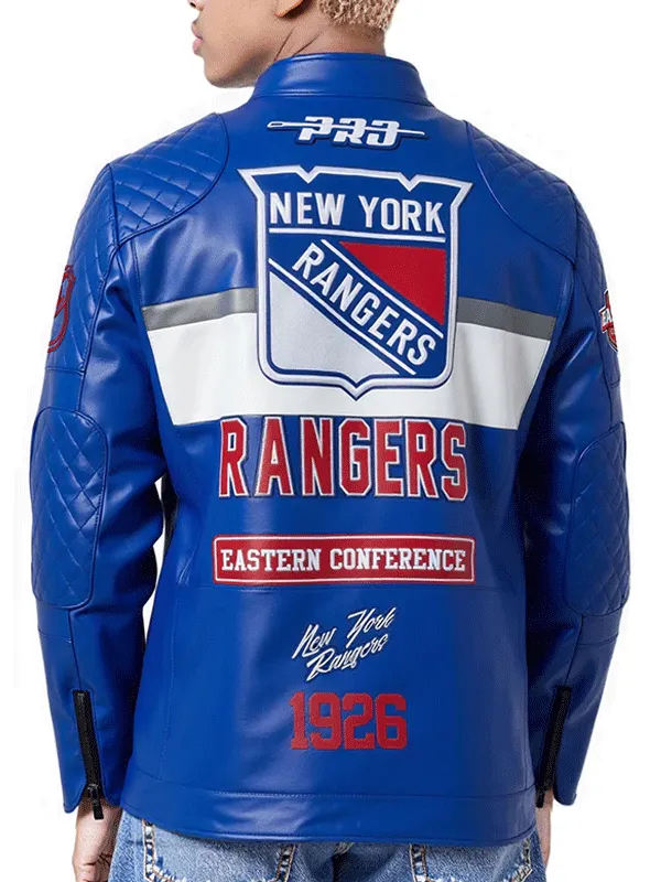 National Hockey League 2025 New York Rangers Unisex Blue Moto Leather Jacket