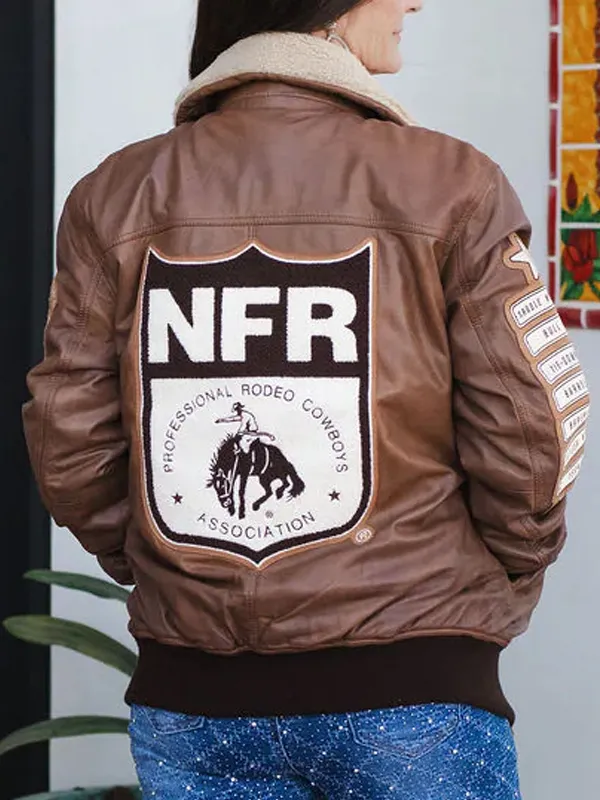 Professional Rodeo Cowboys Association 2025 NFR Las Vegas Unisex Shearling Leather Bomber Jacket