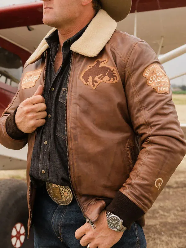 Professional Rodeo Cowboys Association 2025 NFR Las Vegas Unisex Shearling Leather Jacket