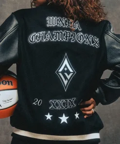 WNBA 2025 Finals Champions Las Vegas Aces Black Wool and Leather Jacket