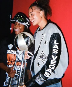 WNBA Champions 2025 Las Vegas Aces Jewell Loyd Unisex Grey and Black Jacket