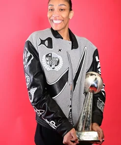 WNBA Champions No Luck Needed A’JA Wilson Las Vegas Aces Unisex Wool and Leather Jacket