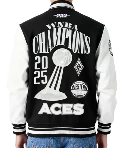 WNBA Finals Championship 2025 Las Vegas Aces Black and White Varsity Jacket