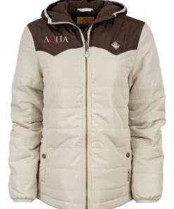 AQHA Horseback Riding Program Unisex Cream and Brown Hooded Western Jacket