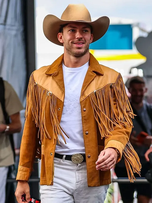 Alpine F1 Team Pierre Gasly Cowboy Brown Fringe Jacket