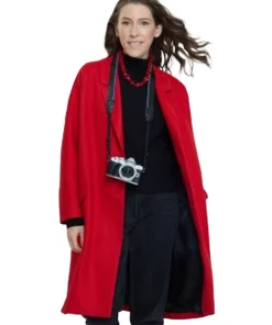 Eden Sher 2025 Movie A Keller Christmas Vacation Emory Red Wool Trench Coat