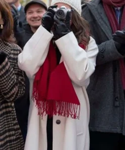 Eden Sher Movie A Keller Christmas Vacation 2025 Emory White Wool Long Coat