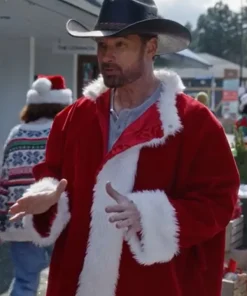 Huntley Movie A Royal Montana Christmas 2025 Warren Christie Red Faux Fur Santa Claus Coat