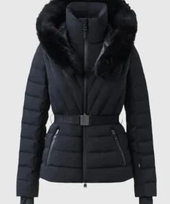 Jameela Jamil 2025 Movie A Merry Little Ex-Mas Tess Black Faux Fur Hooded Ski Jacket