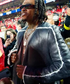NFL Monday Night Football 2025 Kansas City Chiefs Game Gunna Black Shearling Long Coat