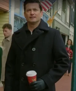 Nick A Newport Christmas 2025 Movie Wes Brown Black Wool Pea Coat For Men