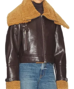 Ridin’ ROMA, IT Camila Coelho Brown Cropped Shearling Leather Elba Jacket For Women