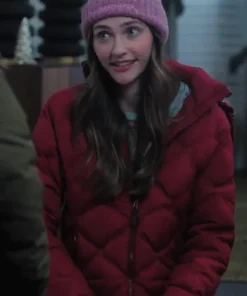 Sienna Holden Movie A Merry Little Ex-Mas 2025 Emily Hall Red Quilted Puffer Jacket