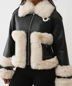Faux Fur Biker Leather Jacket