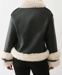 Faux Fur Black Biker Leather Jacket For Women