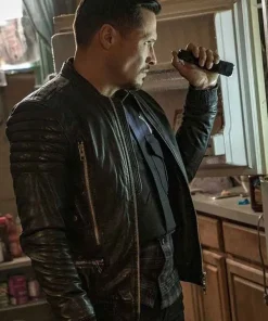 Nick Wechsler TV Series Chicago P.D. Kenny Rixton Black Leather Bomber Jacket