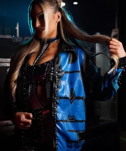Izzi WWE NXT Franki Carissa Black and Blue Studded Jacket