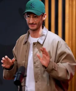 Popcorn Interview 2026 Pierre Niney Blows Our Minds Khaki Twill Jacket