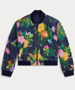 Tennis Tournament Australian Open 2026 Floral Baseball Cropped Cotton Bomber Jacket