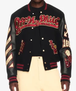 UEFA Champions League 2025 AC Milan 125th Anniversary Black Wool and Leather Varsity Jacket