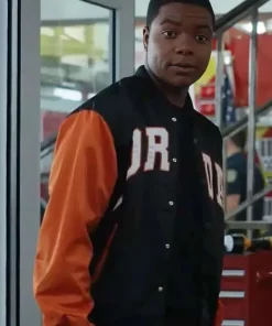 Elijah M. Cooper 9-1-1 2026 Harry Grant Black and Orange Bomber Varsity Jacket