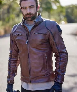 Home and Away Adam Rowland Brown Moto Leather Jacket