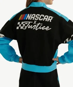 Shop NASCAR X Justice 2026 Unisex Black and Blue Cotton Racing Varsity Jacket