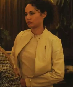 Amielynn Vega TV Series Cross 2026 Mercedes de la Zerda White Leather Racing Jacket