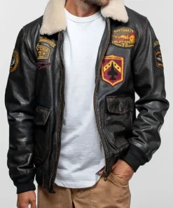 Daytona 73 Mock Aviator Black Leather Jacket
