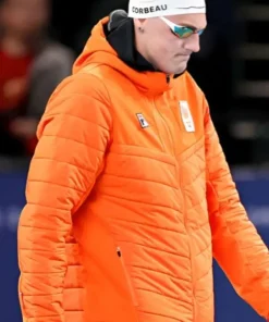 Winter Olympics 2026 Team Netherlands Caspar Corbeau Orange Hooded Puffer Jacket