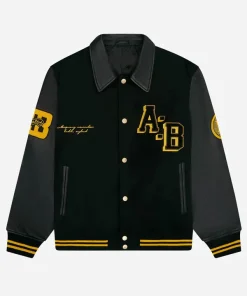 Shop About Blank x Trevoh Chalobah 2026 Unisex Black Wool and Leather Varsity Jacket