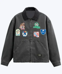 FIFA World Cup 2026 Multiple Patches Unisex Black Denim Workwear Jacket