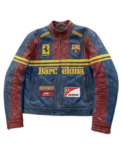 Ferrari x FC Barcelona Racing Leather Jacket