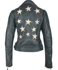 Rodeo Western Mauritius Christy Famous Star Detail Leather Biker Jacket