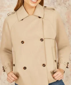 Rodeo Western Yumi Beige Cropped Cotton Trench Jacket For Cowgirls